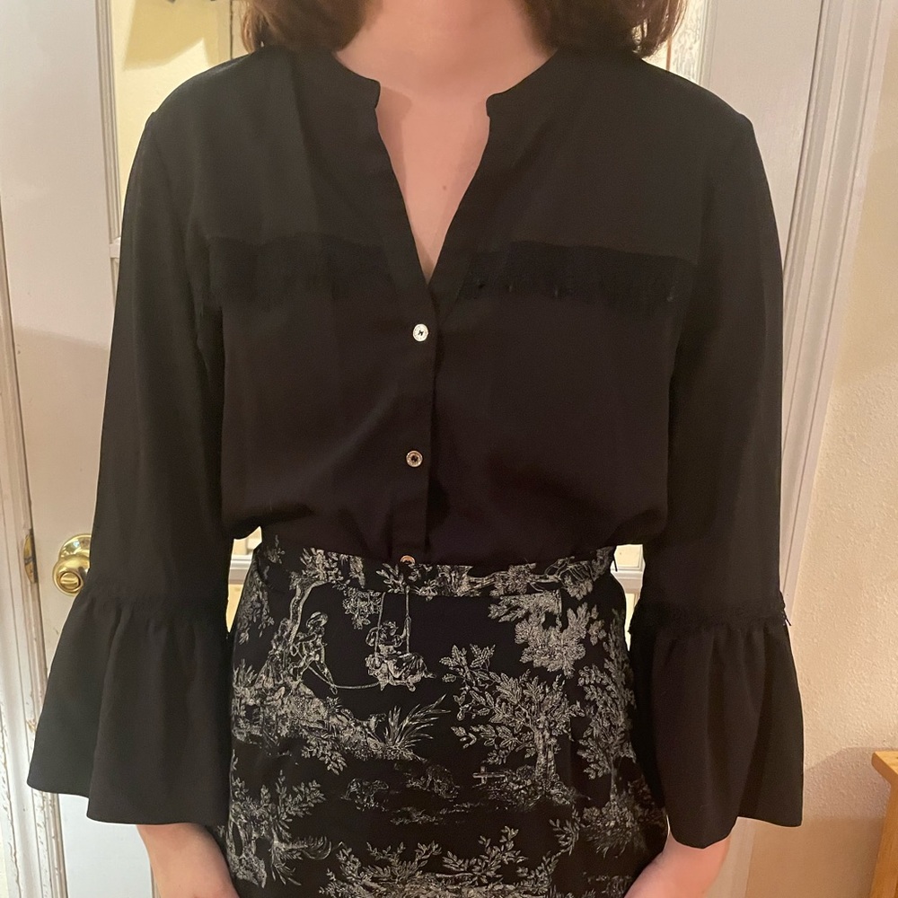 Karl Lagerfeld Paris Black Button Down Lace Detail Women’s Size Large